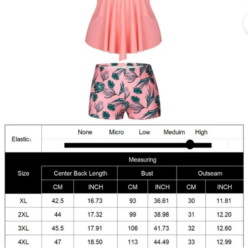Women’s Two Piece Tankini Coral Tropical Boy Shorts Ruffle NWOT Plus Size 4XL - Picture 13 of 13